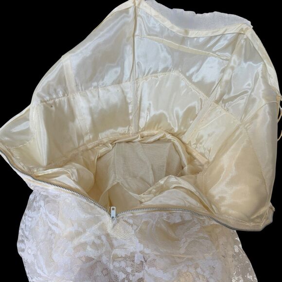 VTG 50s 60s Lace Bridal Party Dress Cream White Cottagecore Prairie Fit Flare S - Picture 15 of 16